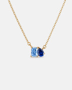 March birthstone necklace in 14K gold, light sapphire blue and sapphire blue stones