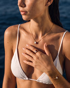 April birthstone ring, bracelet and necklace set in 14K gold, worn
