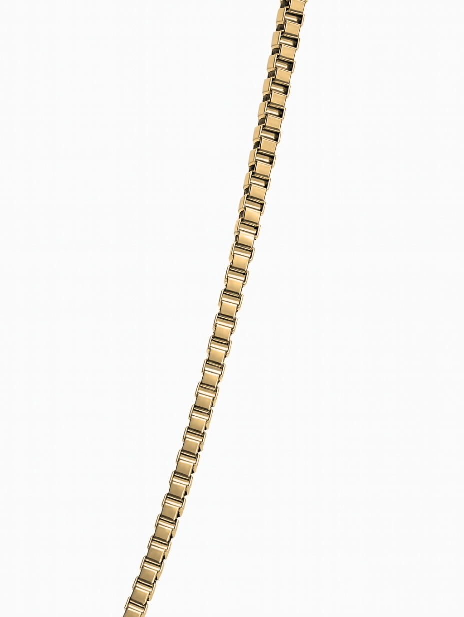 Men's box chain bracelet in gold, sized S/M 18 cm and M/L 20 cm with a 2 cm extension