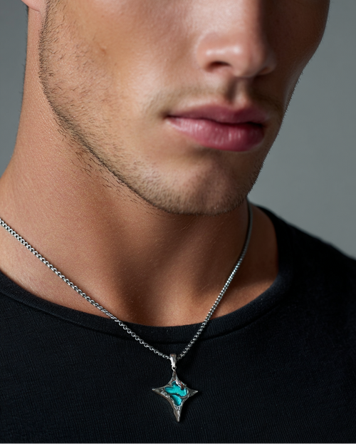 Necklace Plated alloy with deep blue crystal