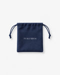 Navy velvet Pureform drawstring pouch with white wordmark