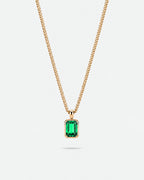 Emerald pendant necklace, 2 carat, 18K gold — studio packshot on white