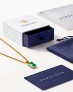 Emerald pendant necklace, 3 carat, 18K gold — shown with Pureform packaging