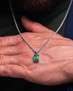 Emerald pendant necklace, 3 carat, 925 silver — shown in hand for scale