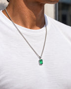 Emerald pendant necklace, 3 carat, 925 silver — worn with a white tee