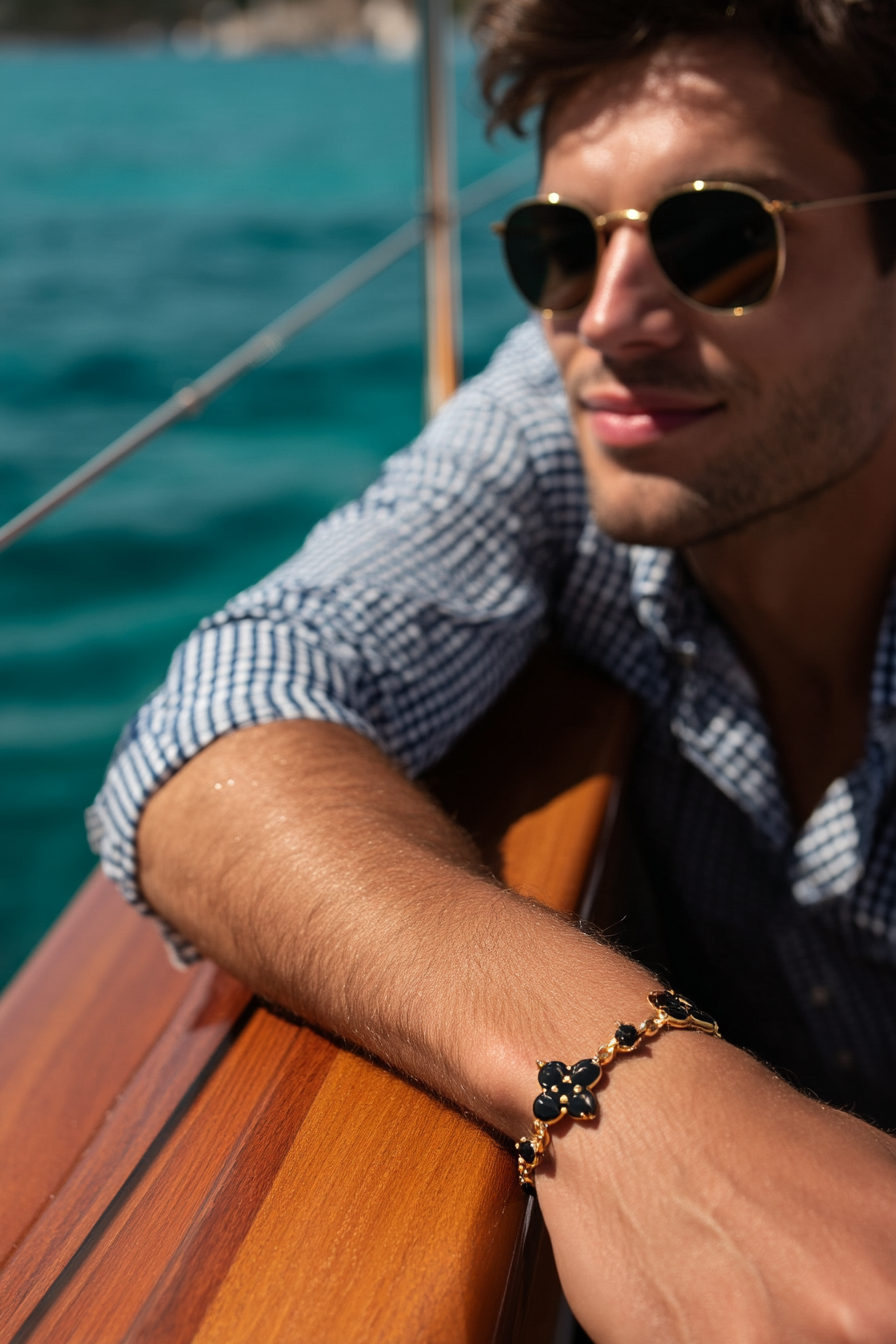 Bracelet Black stone + Gold-plated