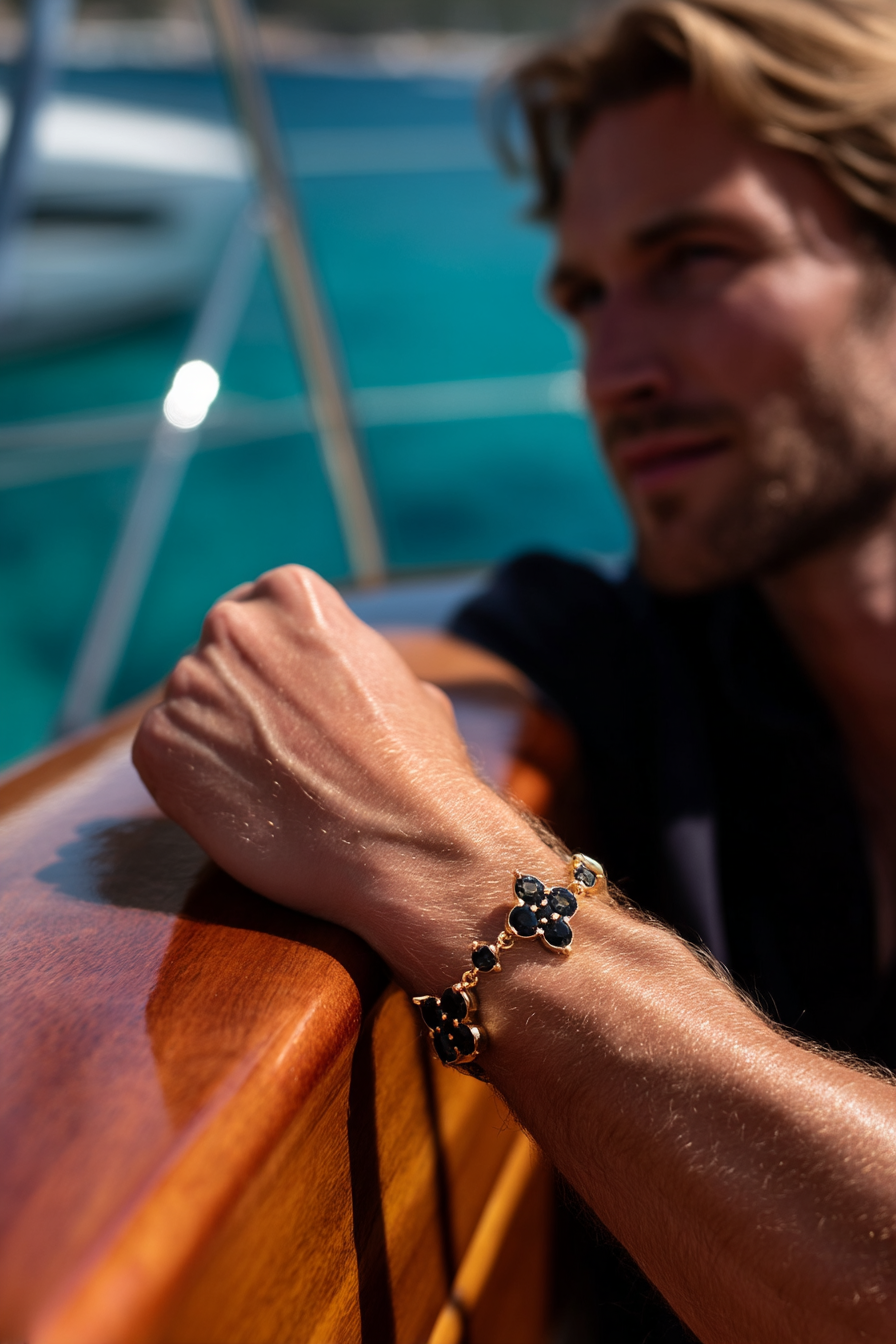 Bracelet Black stone + Gold-plated