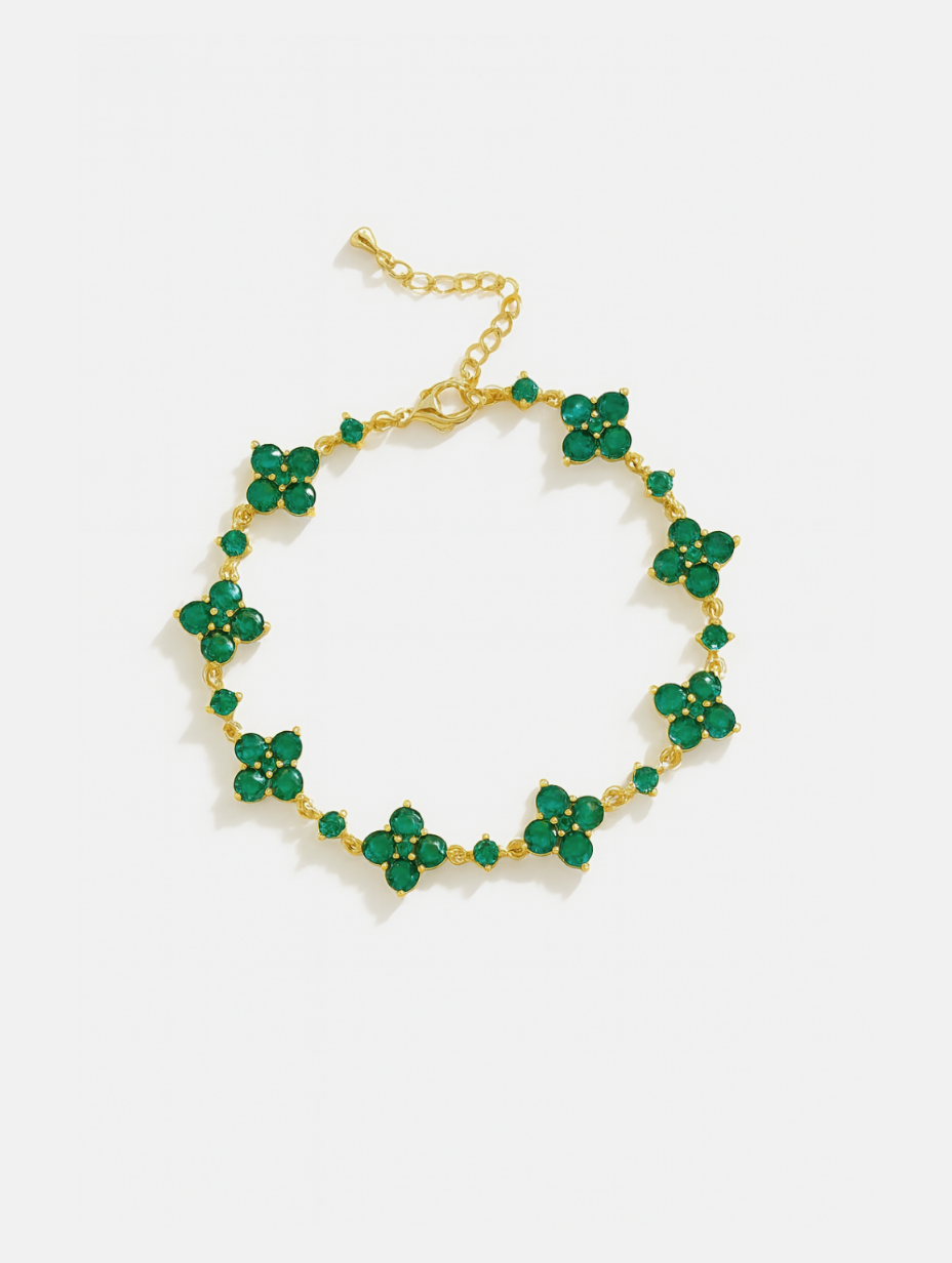 Bracelet Green stone + Gold-plated
