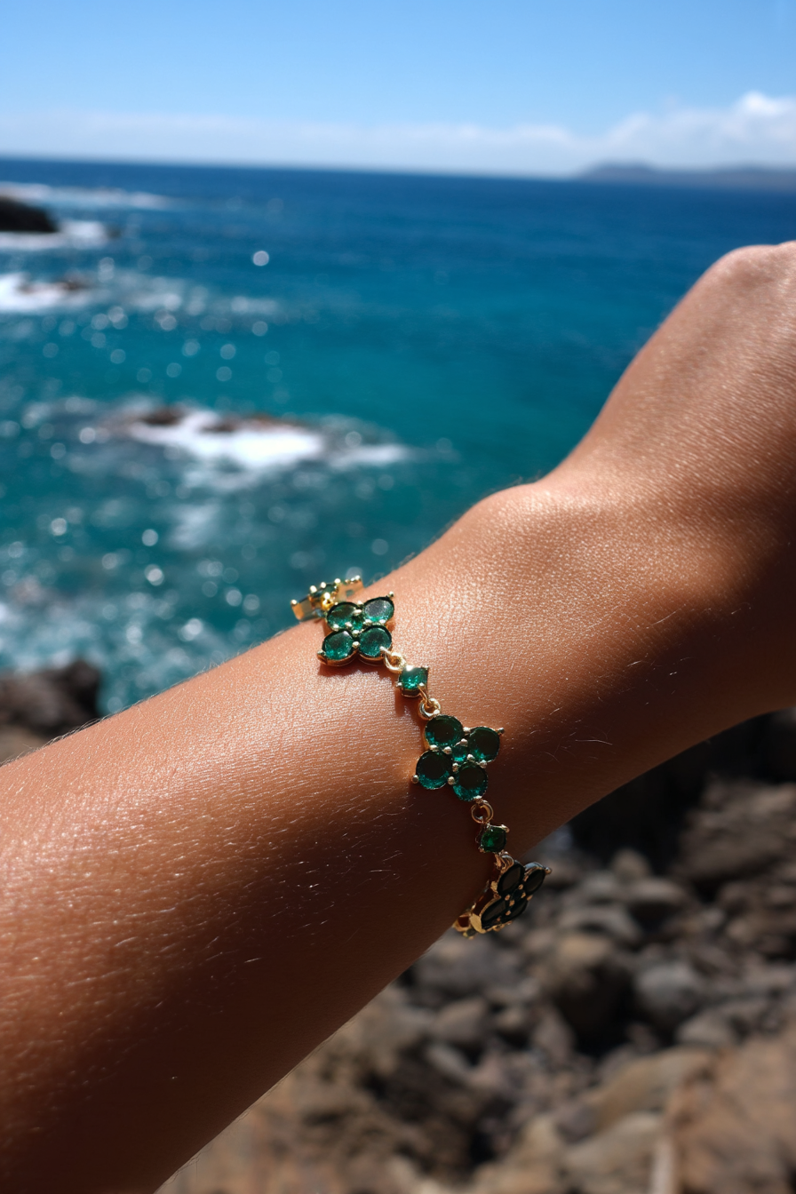 Bracelet Green stone + Gold-plated