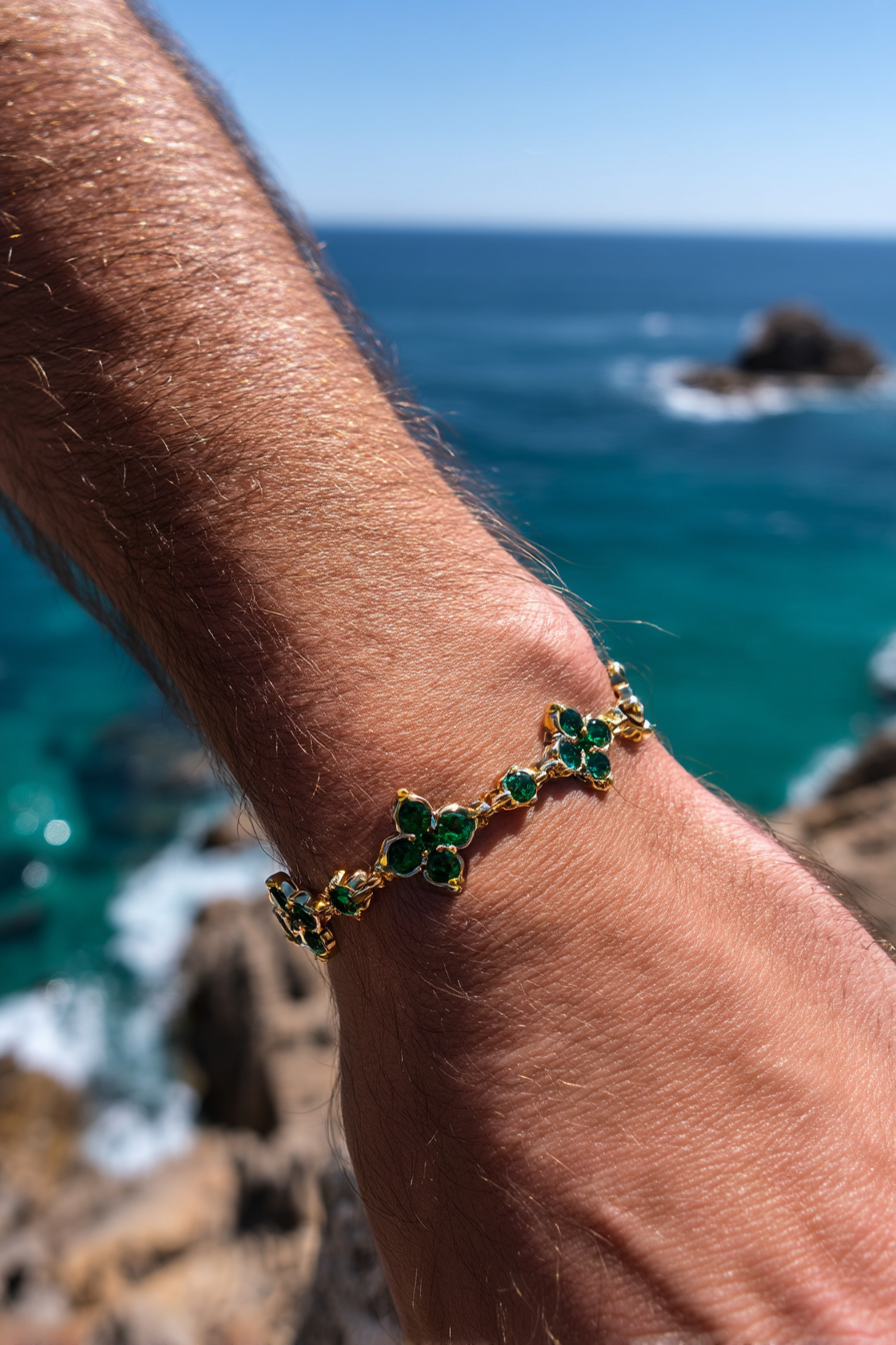 Bracelet Green stone + Gold-plated