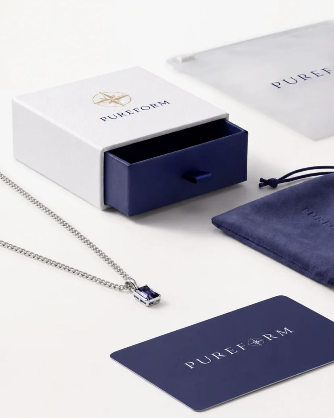 Grey Spinel pendant necklace, 1 carat, 925 silver — shown with Pureform packaging