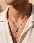 Grey Spinel pendant necklace, 1 carat, 925 silver — worn with an open linen shirt
