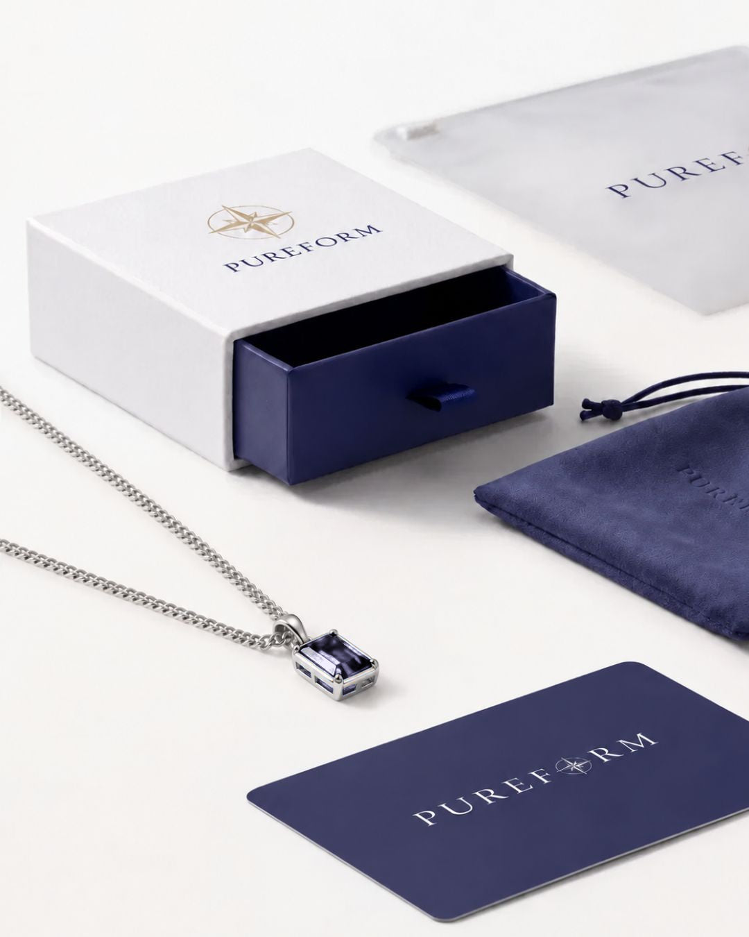 Grey Spinel pendant necklace, 2 carat, 925 silver — shown with Pureform packaging