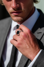 Ring Onyx + Silver-plated