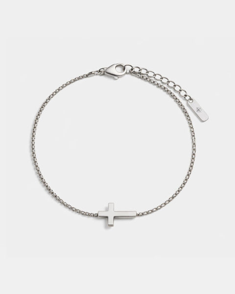 Men's Cross Bracelet - Silver Plated - Stainless Steel - Religious