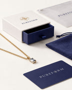 Moissanite pendant necklace, 1 carat, 18K gold — shown with Pureform packaging
