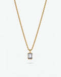Moissanite pendant necklace, 1 carat, 18K gold — studio packshot on white