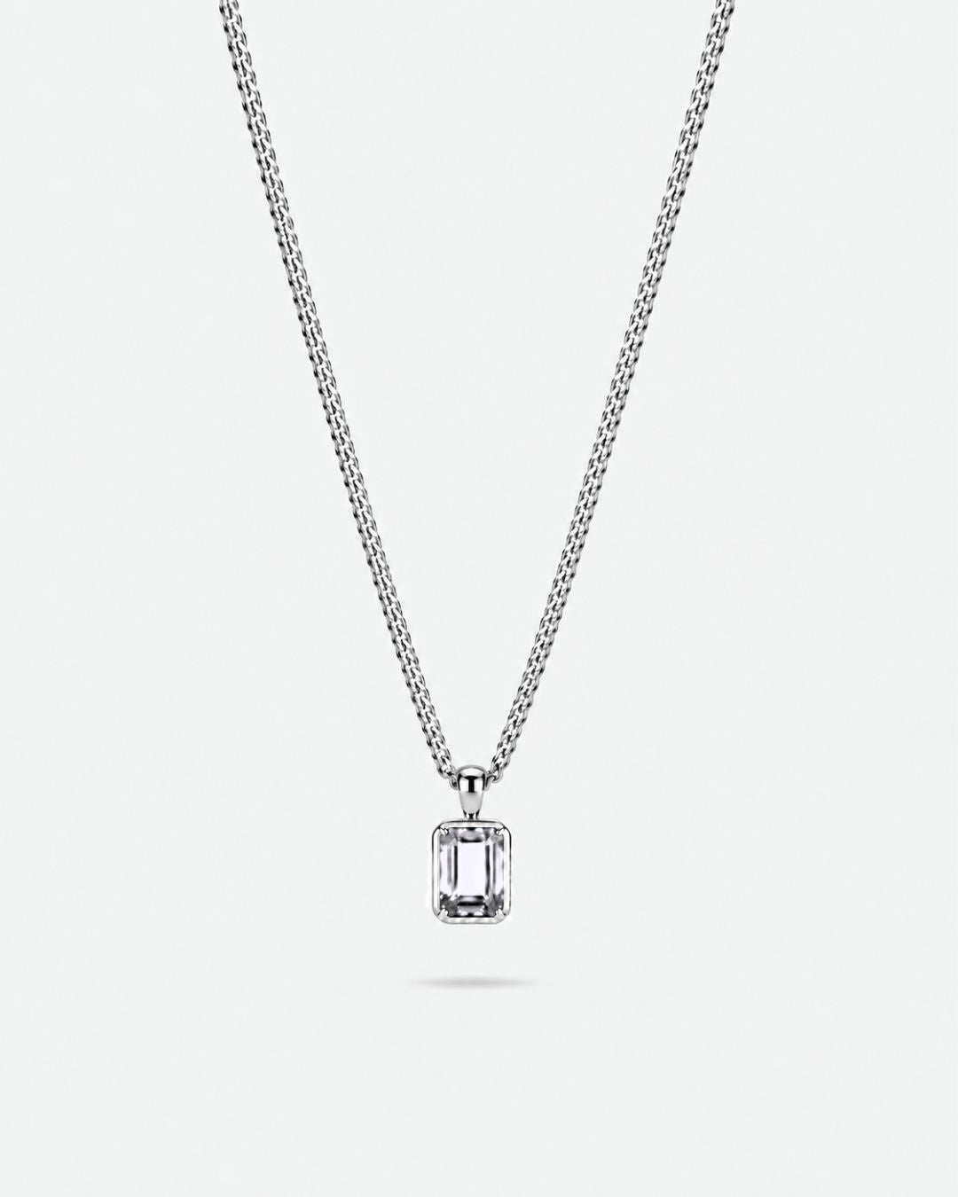 Moissanite pendant necklace, 1 carat, 925 silver — studio packshot on white