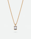 Moissanite pendant necklace, 2 carat, 18K gold — studio packshot on white