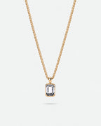 Moissanite pendant necklace, 2 carat, 18K gold — studio packshot on white
