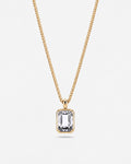 Moissanite pendant necklace, 3 carat, 18K gold — studio packshot on white