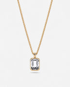 Moissanite pendant necklace, 3 carat, 18K gold — studio packshot on white