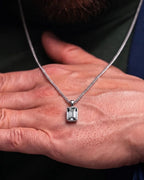 Moissanite pendant necklace, 3 carat, 925 silver — shown in hand for scale