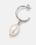 Pearl Drop Hoops silver close-up of the freshwater pearl