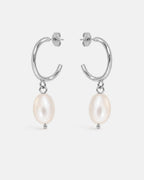 Pearl Drop Hoops silver pair with freshwater pearl drops