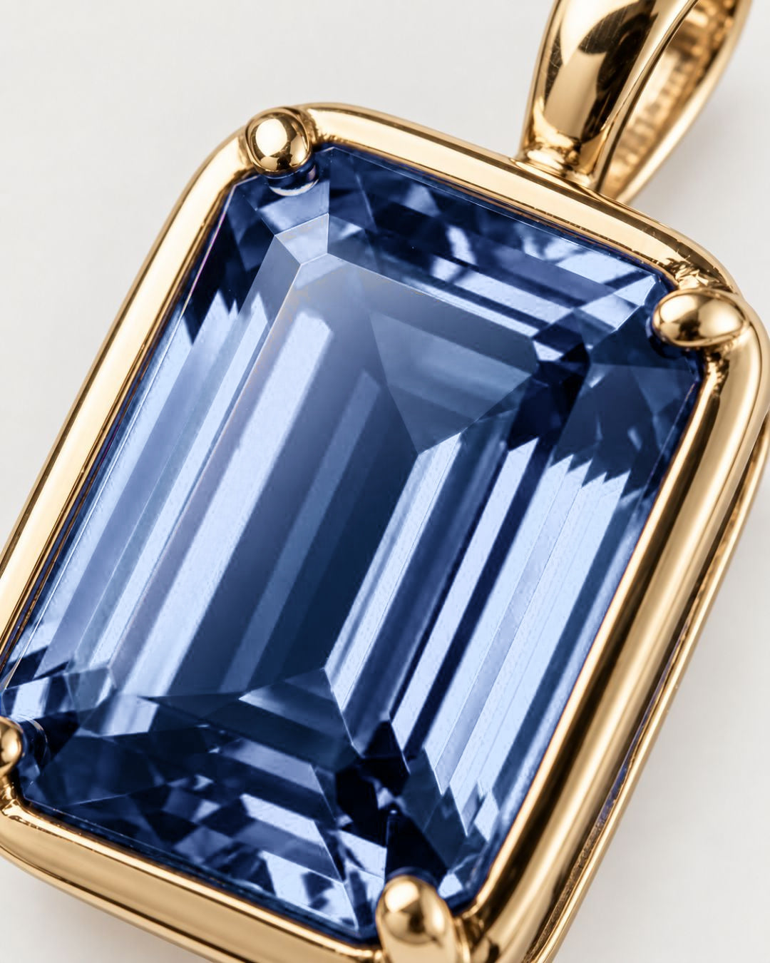 Royal Blue pendant necklace, 1 carat, 18K gold — macro detail of the stone and setting