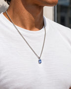 Royal Blue pendant necklace, 1 carat, 925 silver — worn with a white tee
