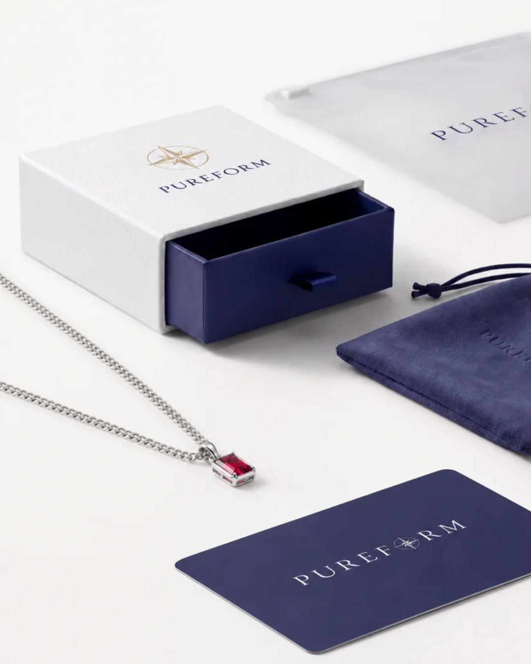 Ruby pendant necklace, 1 carat, 925 silver — shown with Pureform packaging