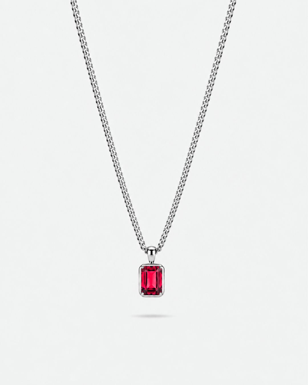 Ruby pendant necklace, 1 carat, 925 silver — studio packshot on white