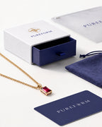 Ruby pendant necklace, 2 carat, 18K gold — shown with Pureform packaging