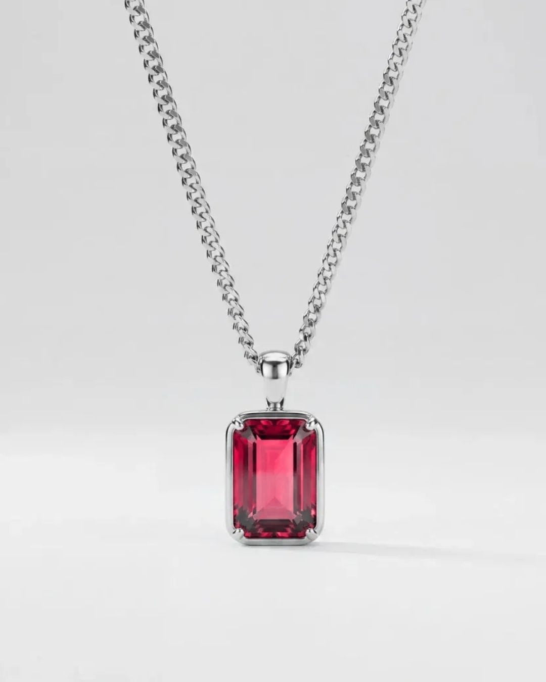 Ruby pendant necklace, 2 carat, 925 silver — close studio packshot
