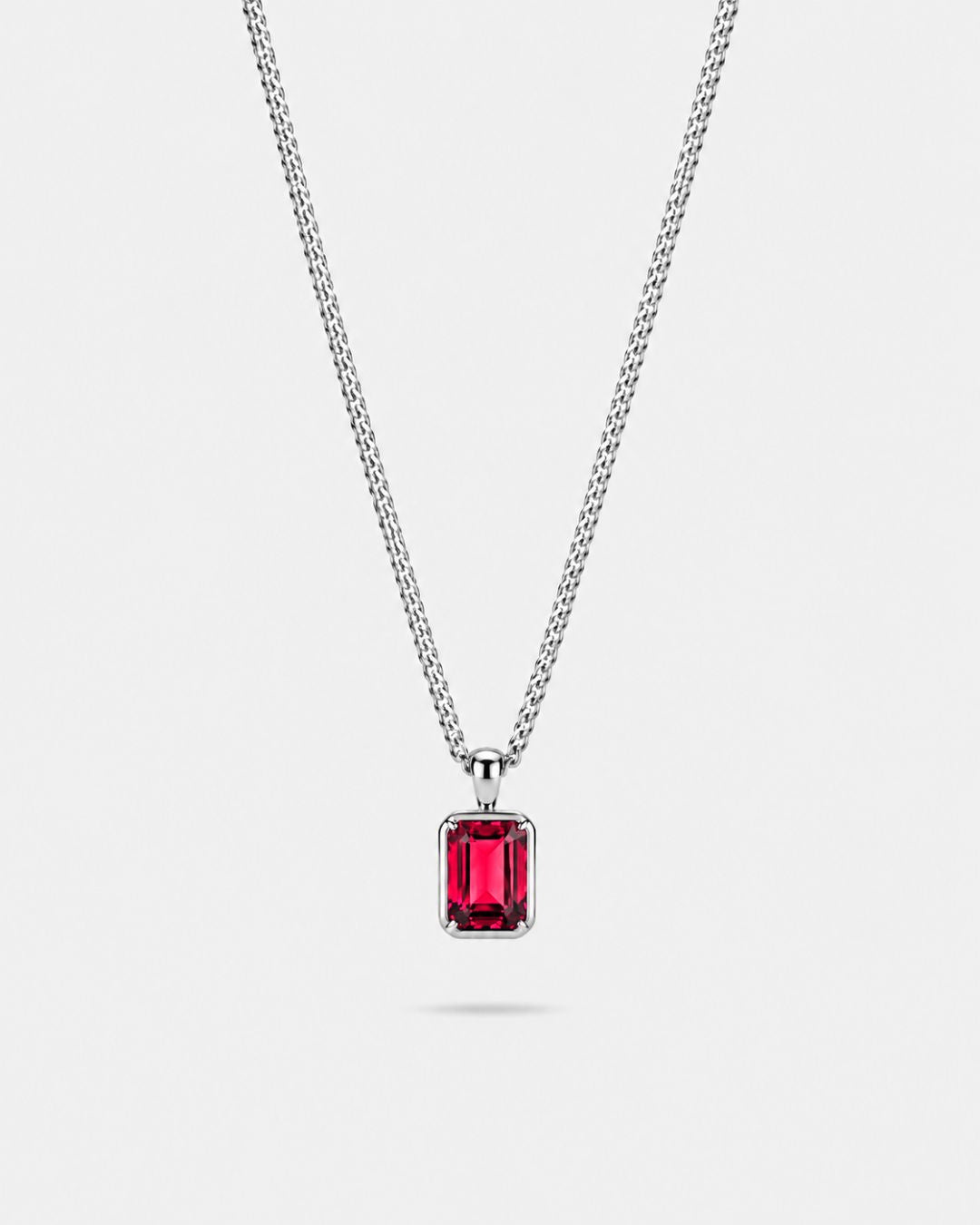 Ruby pendant necklace, 2 carat, 925 silver — studio packshot on white
