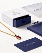 Ruby pendant necklace, 3 carat, 18K gold — shown with Pureform packaging