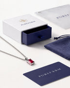 Ruby pendant necklace, 3 carat, 925 silver — shown with Pureform packaging