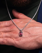 Ruby pendant necklace, 3 carat, 925 silver — shown in hand for scale