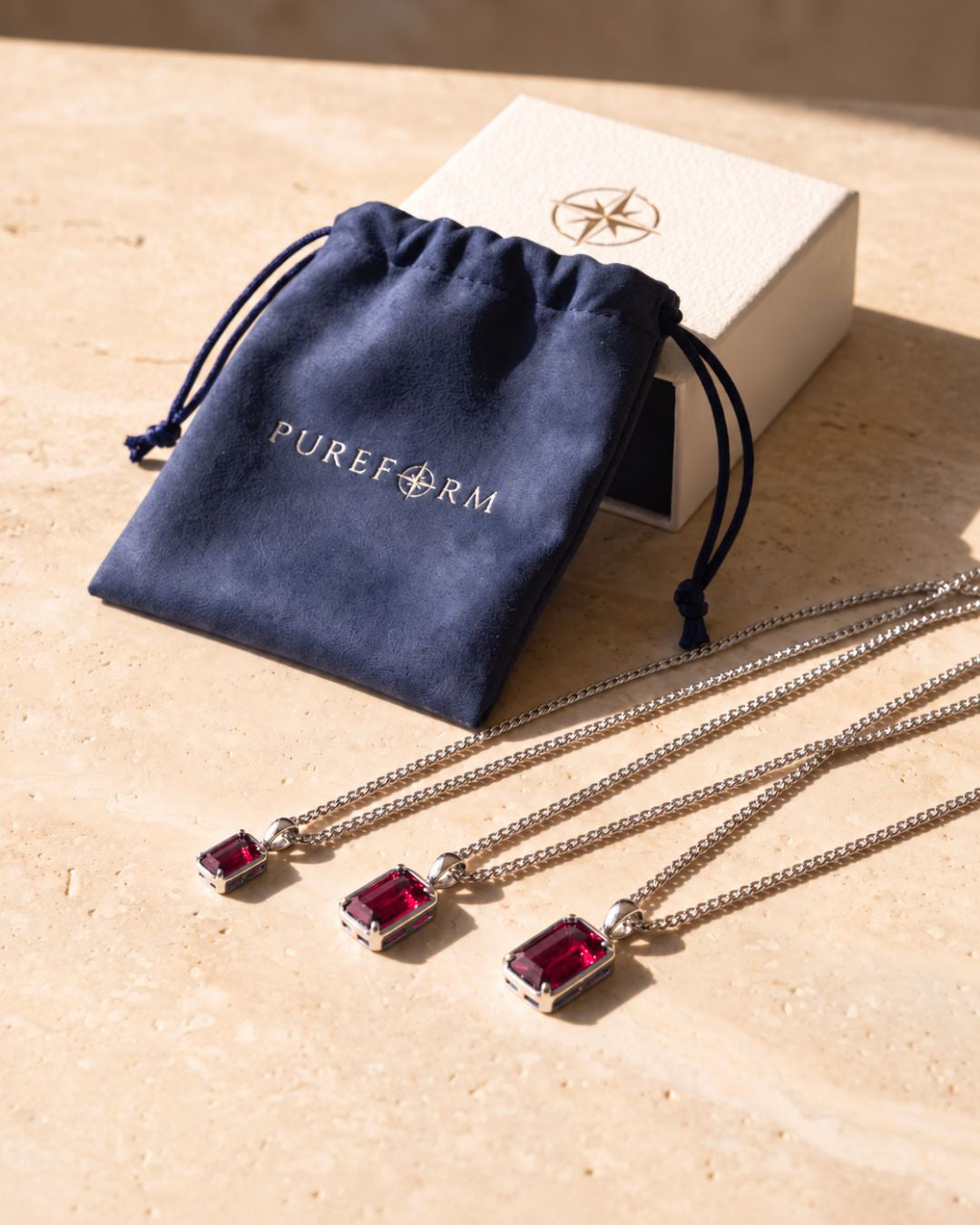 Ruby pendant necklace, 3 carat, 925 silver — 1, 2 and 3 carat shown side by side