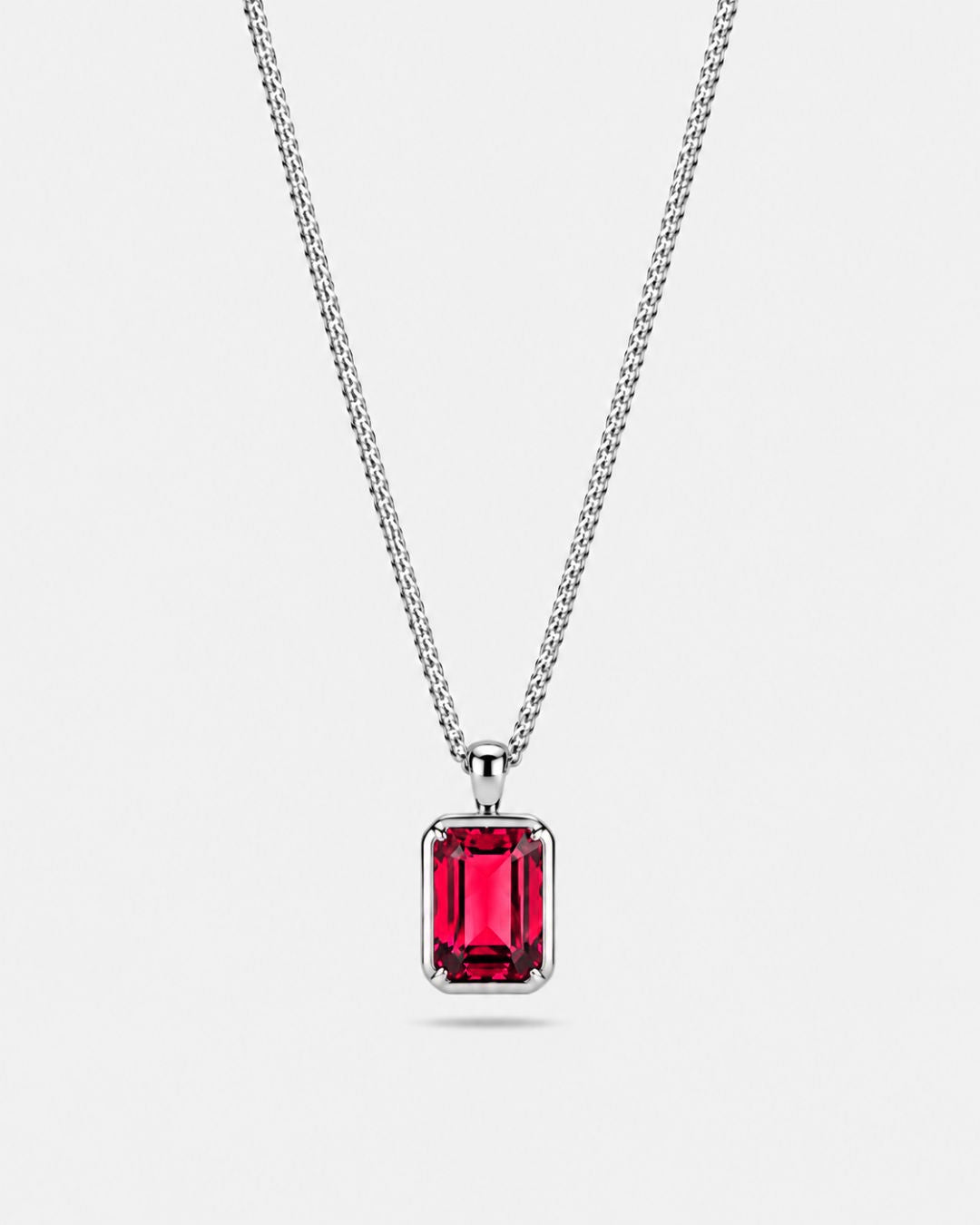 Ruby pendant necklace, 3 carat, 925 silver — studio packshot on white