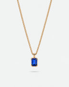Sapphire pendant necklace, 2 carat, 18K gold — studio packshot on white
