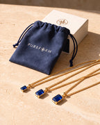 Sapphire pendant necklace, 3 carat, 18K gold — 1, 2 and 3 carat shown side by side