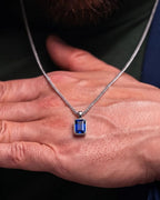 Sapphire pendant necklace, 3 carat, 925 silver — shown in hand for scale
