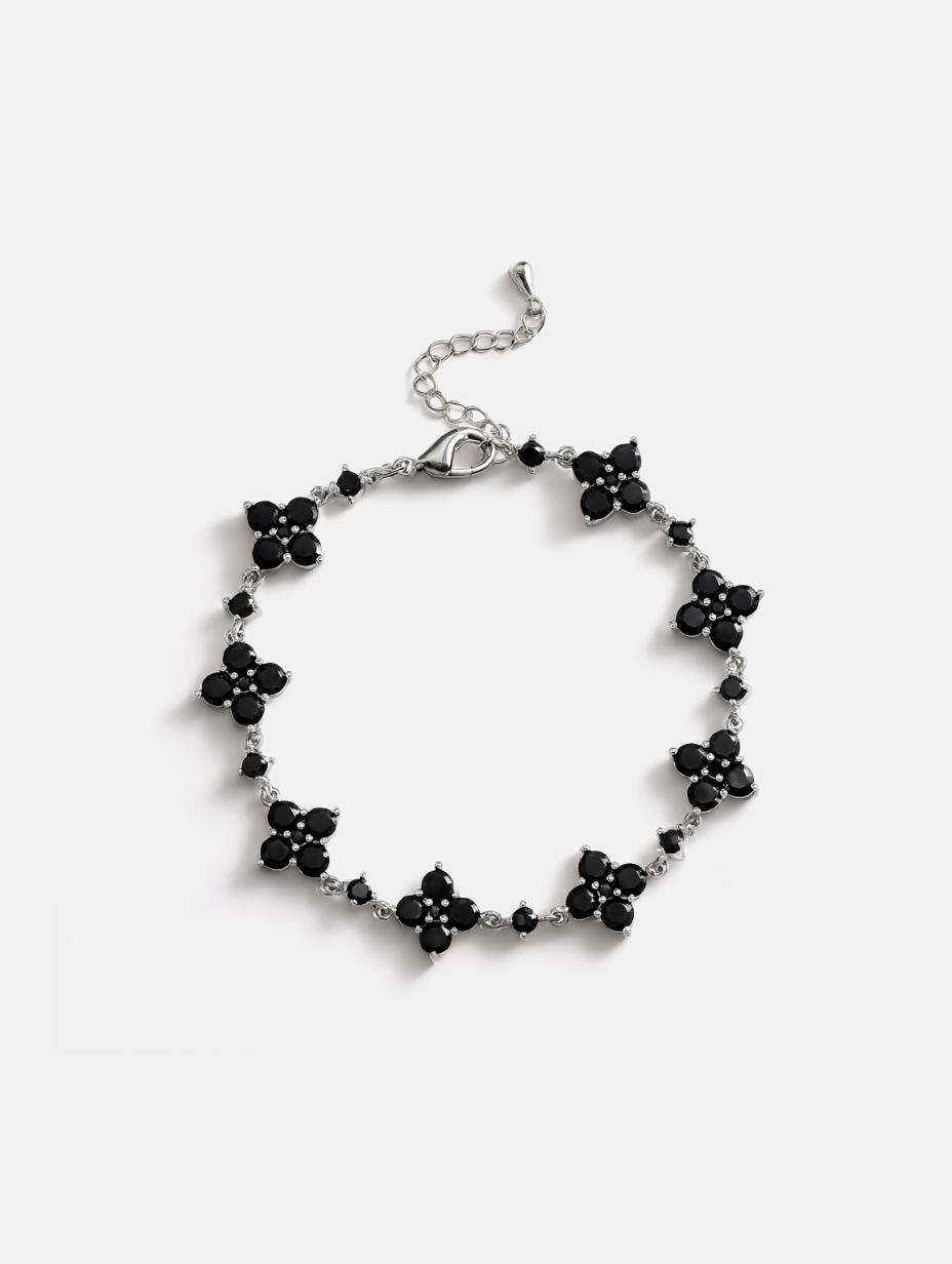 Bracelet Black stone + Platinum-plated