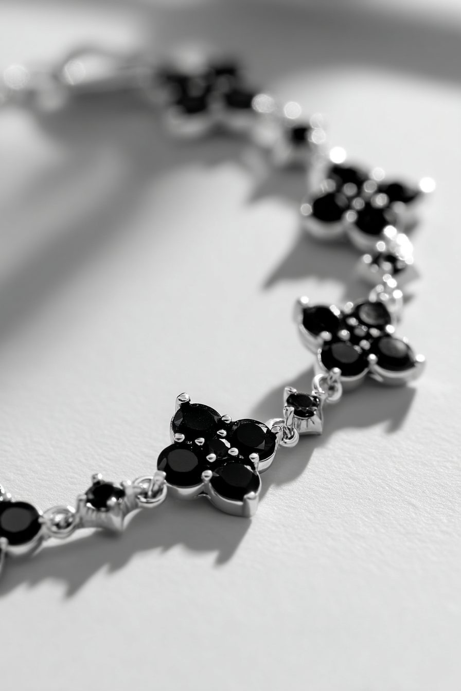 Bracelet Black stone + Platinum-plated