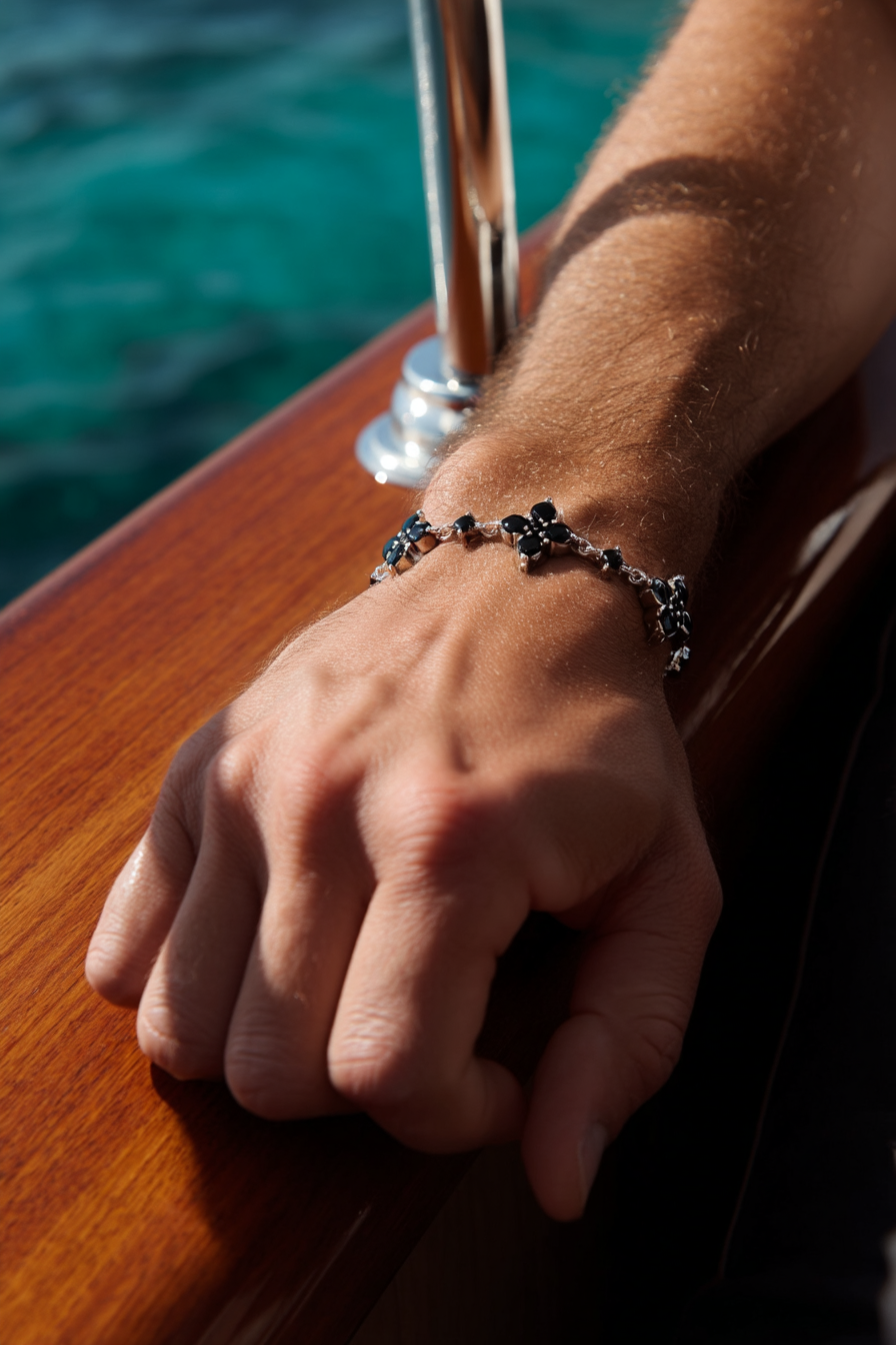 Bracelet Black stone + Platinum-plated