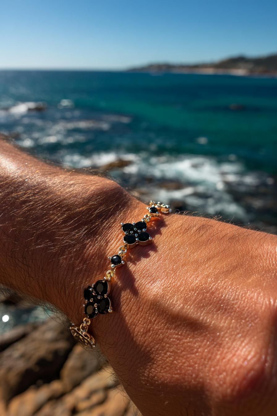 Bracelet Black stone + Platinum-plated
