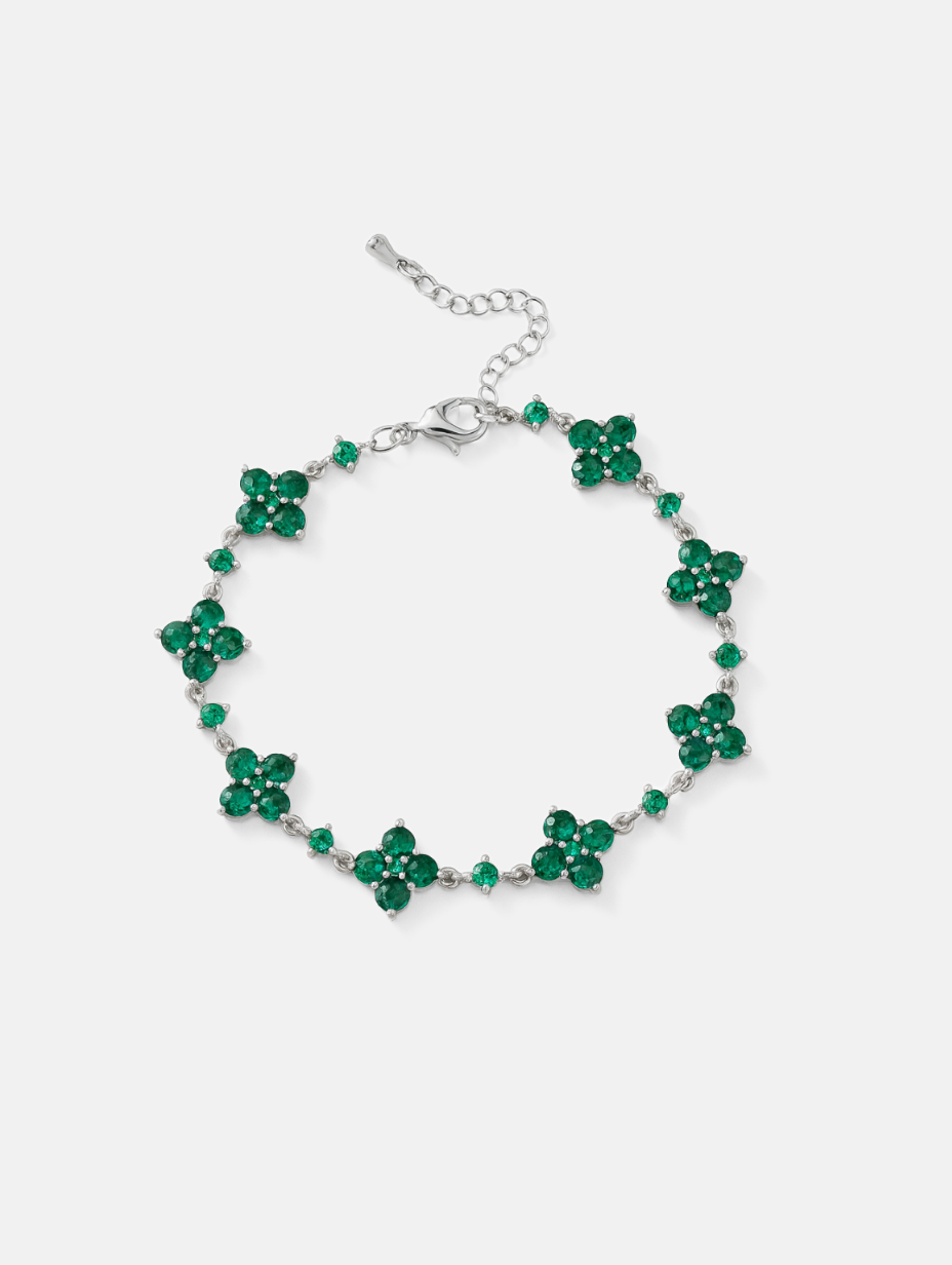 Bracelet Green stone + Platinum-plated