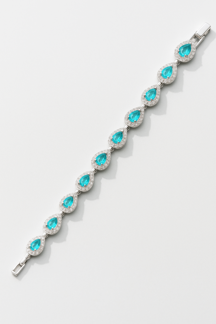 Turquoise Breacket Turquoise Teardrop Bracelet – Silver Zircon | Pureform